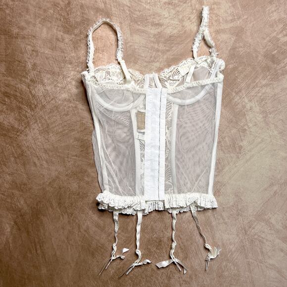 Vintage 80s Victoria's Secret Gold Label White Lace Corset Bustier Top Mesh Sexy - Picture 3 of 10